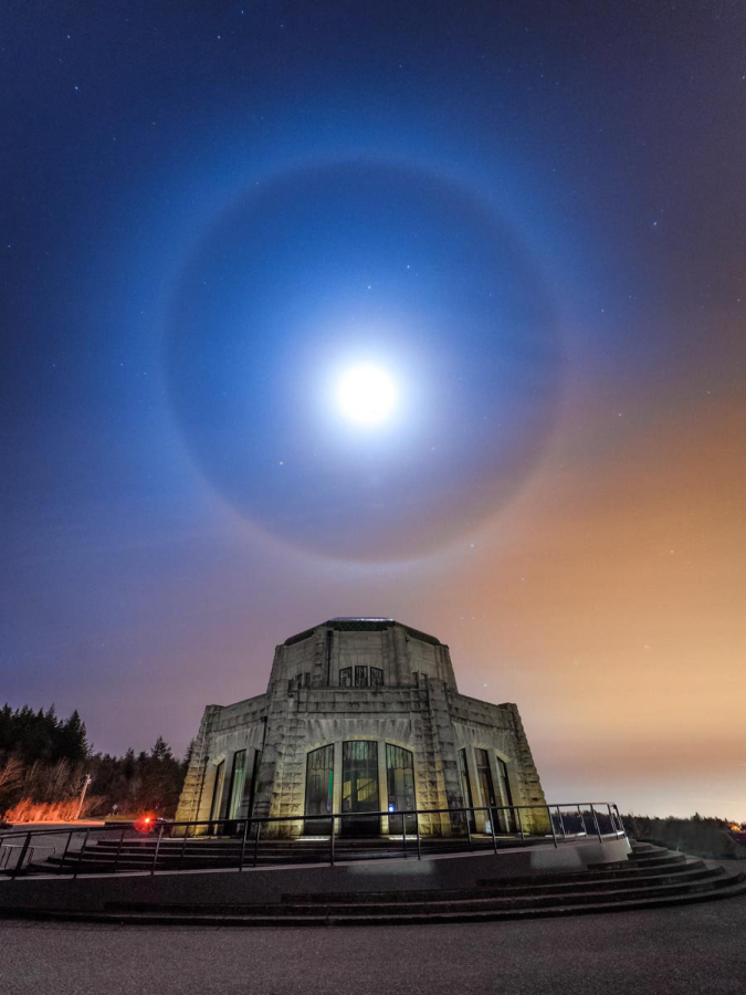 When climatic conditions aren&#039;t what you wanted, it&#039;s time to get creative, photographer Joan Camp said. Camp created this view of the Vista House, at the mouth of the Columbia River Gorge, on a night that proved too foggy to photograph stars.