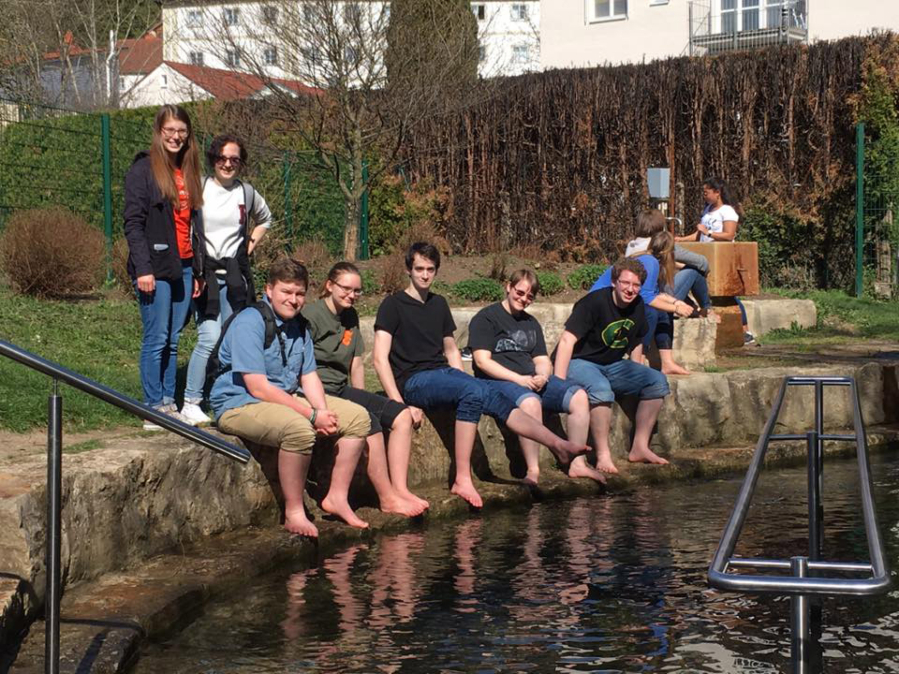 East Vancouver: Evergreen High School students, from left, Connor Avery, Jessica Ball, Kathryn Klaus, Evan Taylor and Samuel Ross enjoying some sun at Altmuhl in Eichst?tt, Germany, where they spent their spring break attending school and staying with host families.