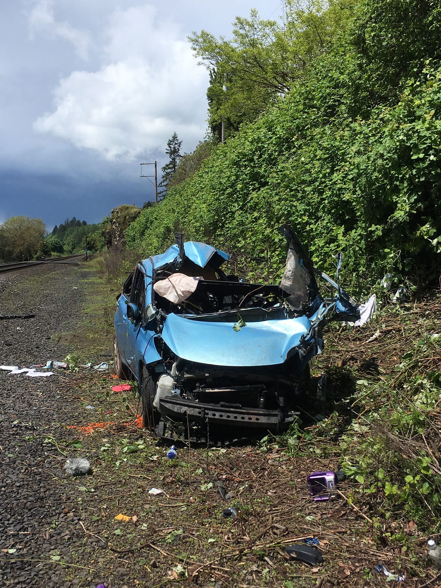 A woman died when this vehicle and a train collided Tuesday morning. Camas police said the driver of the vehicle, which was traveling south on Southwest Viola Street, ran a stop sign prior to the collision.