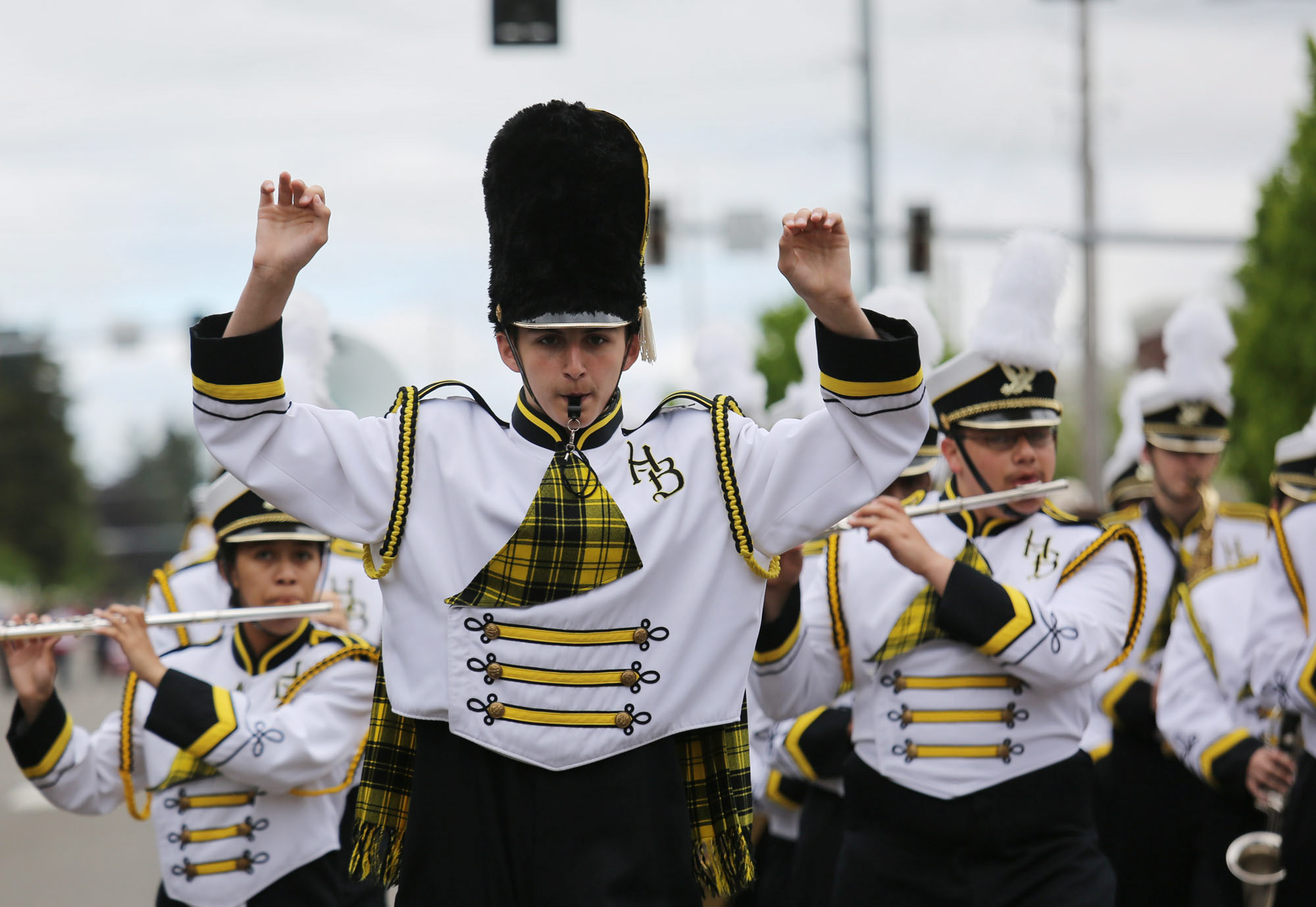 The Hudson Bay marching band takes part in the annual Hazel Dell parade Saturday.