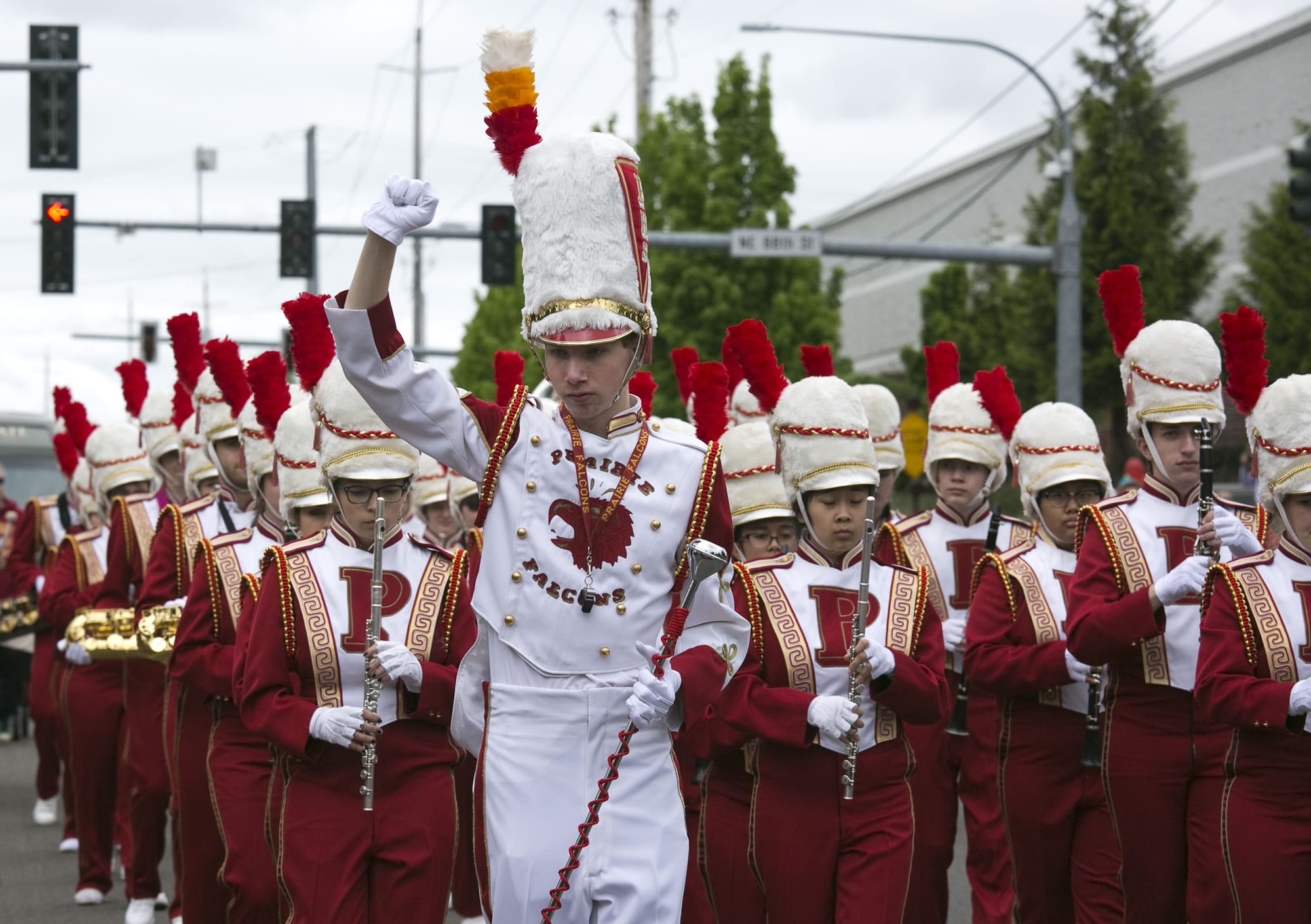 The Prairie High School marching band marches in the annual Hazel Dell parade Saturday.