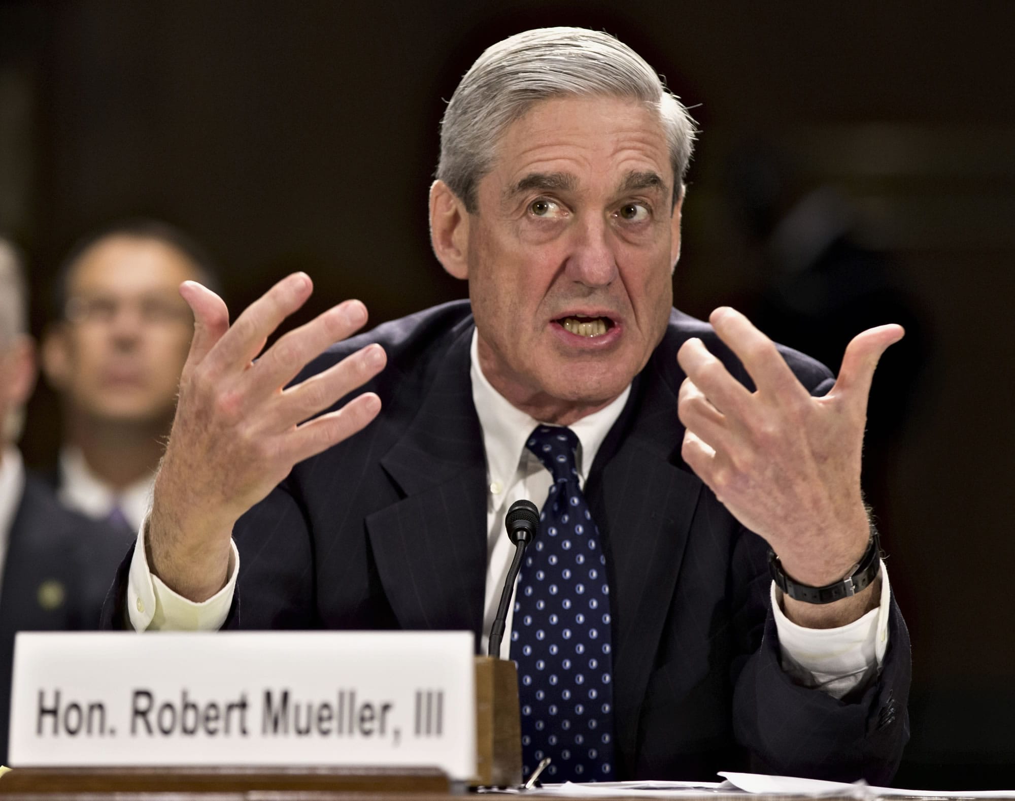 FILE - In this June 19, 2013, file photo, former FBI Director Robert Mueller testifies on Capitol Hill in Washington. On May 17, 2017, the Justice Department said is appointing Mueller as special counsel to oversee investigation into Russian interference in the 2016 presidential election. (AP Photo/J.