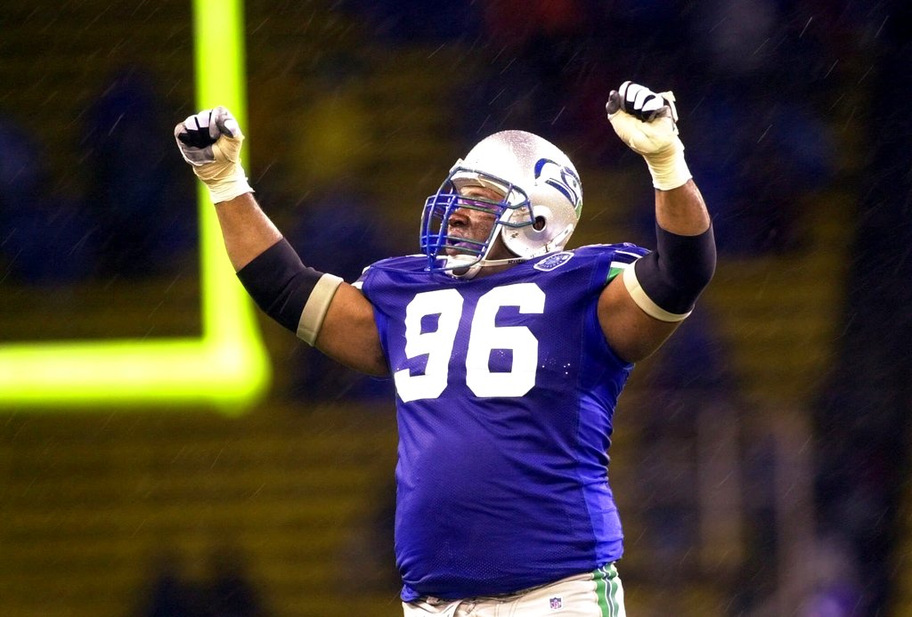 FILE - In this Dec. 16, 2000, file photo, Seattle Seahawks defensive tackle Cortez Kennedy (96) celebrates Seattle's 27-24 victory over the Oakland Raiders in an NFL football game in Seattle. The Orlando Police Department confirmed that Kennedy was found dead Tuesday, May 23, 2017, in Orlando.
