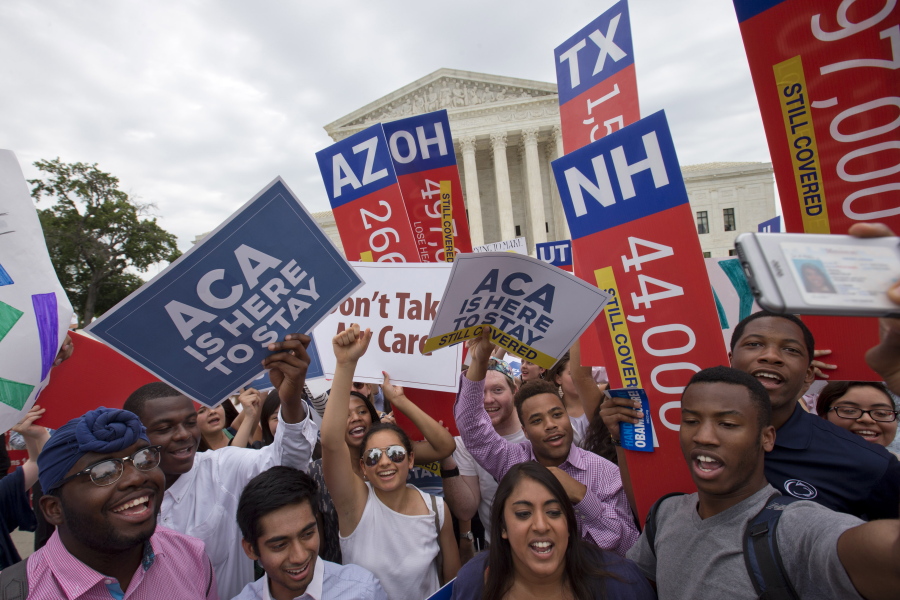 Participants take part in a health care rally outside of the Supreme Court in Washington. A growing number of Americans age 40 and older think Medicare should cover the costs of long-term care for older adults, according to a poll conducted by the Associated Press-NORC Center for Public Affairs Research.
