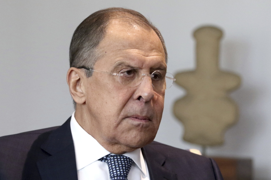 Russian foreign minister Sergey Lavrov pauses during talks with the Cyprus’ foreign minister Ioannis Kasoulides, at the foreign ministry in capital Nicosia, Cyprus, on Thursday. Lavrov is in Cyprus for two-day working visit.