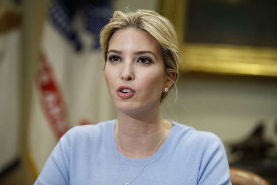 Ivanka Trump hosts a meeting on human trafficking with congressional leaders Wednesday in the Roosevelt Room of the White House in Washington.