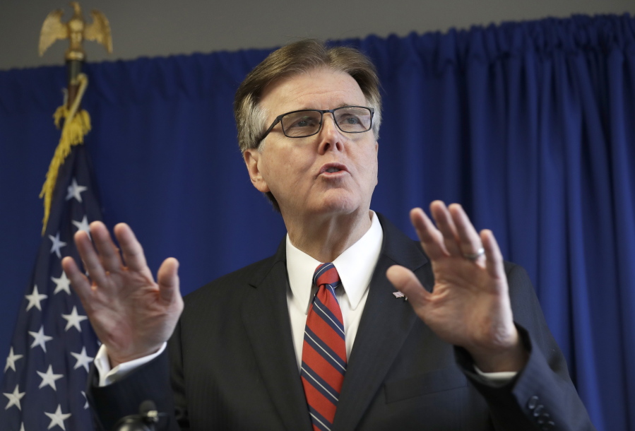 Texas Lt. Gov. Dan Patrick holds a news conference at the Republican Party of Texas Headquarters, in Austin, Texas, on Jan. 9.