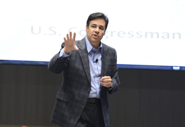 U.S. Congressman Raul R. Labrador responds to questions during a town hall meeting at Lewis-Clark State College on Friday in Lewiston, Idaho.
