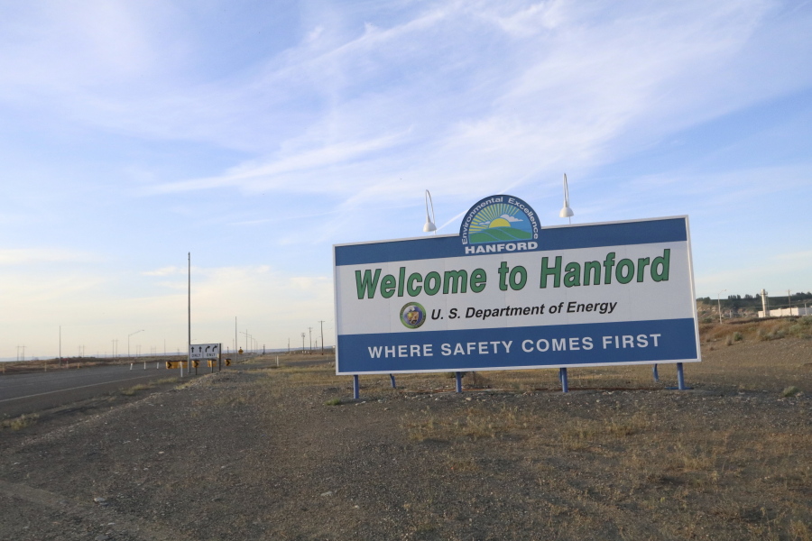 A sign welcomes drivers to Hanford Nuclear Reservation in Benton County on Tuesday in Richland, Wash.