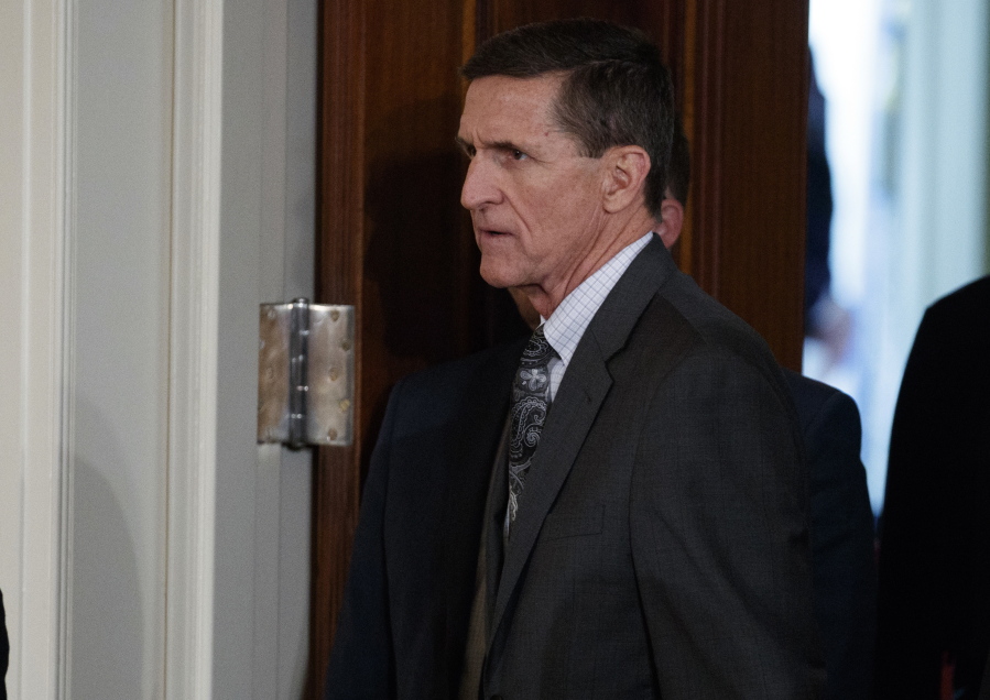 Mike Flynn arrives for a news conference in the East Room of the White House in Washington.