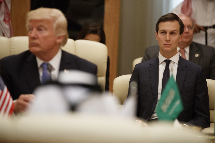 White House senior adviser Jared Kushner, right, looks on during a meeting Sunday between U.S. President Donald Trump, left, and leaders at the Gulf Cooperation Council Summit, at the King Abdulaziz Conference Center in Riyadh, Saudi Arabia. The Washington Post is reporting that the FBI is investigating meetings that Kushner, Trump’s son-in-law, had in December with the Russian ambassador and a banker from Moscow.
