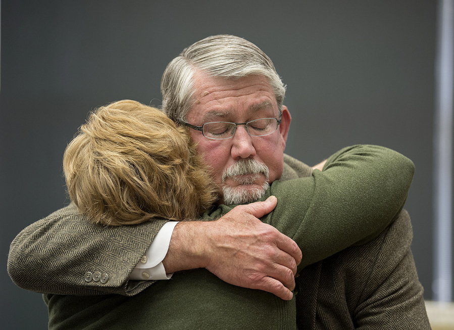 Former Clark County Manager Mark McCauley bids an emotional farewell to supporters May 12.