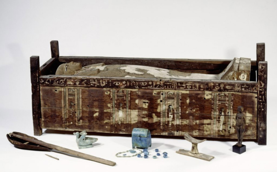 This sarcophagus comes from Abusir el-Meleq, an ancient Nile community. Scientists sampled mummies from this region to study Egyptian genetics.