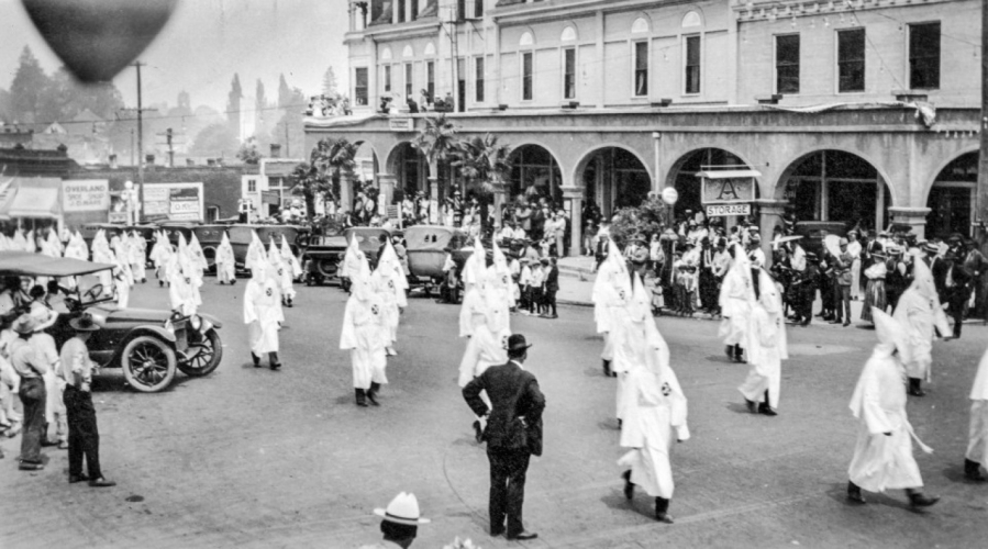 A Ku Klux Klan parade, East Main Street in Ashland, Ore., in the 1920s.