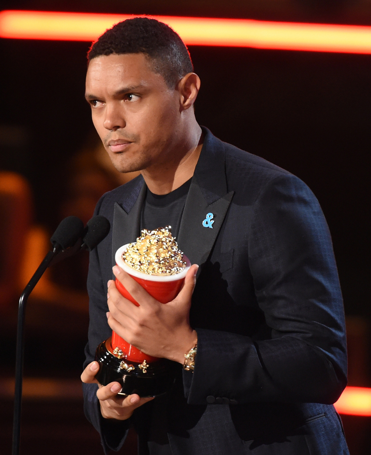 Trevor Noah accepts Best Host for “The Daily Show” at the 2017 MTV Movie & TV Awards at the Shrine Auditorium on May 7 in Los Angeles.
