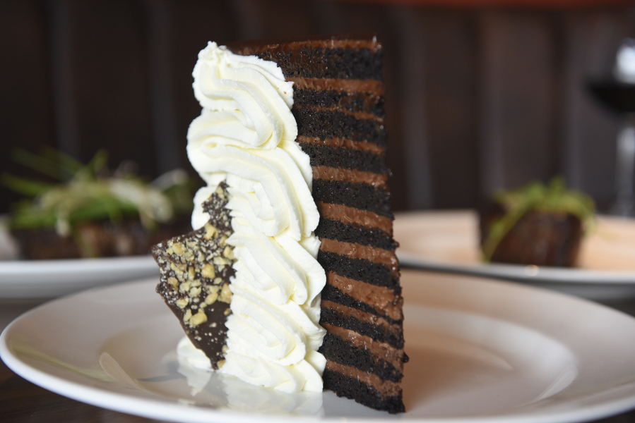 The 23-layer chocolate cake at Michael Jordan’s Steak House is not overly sweet and is the perfect ending to a satisfying meal.