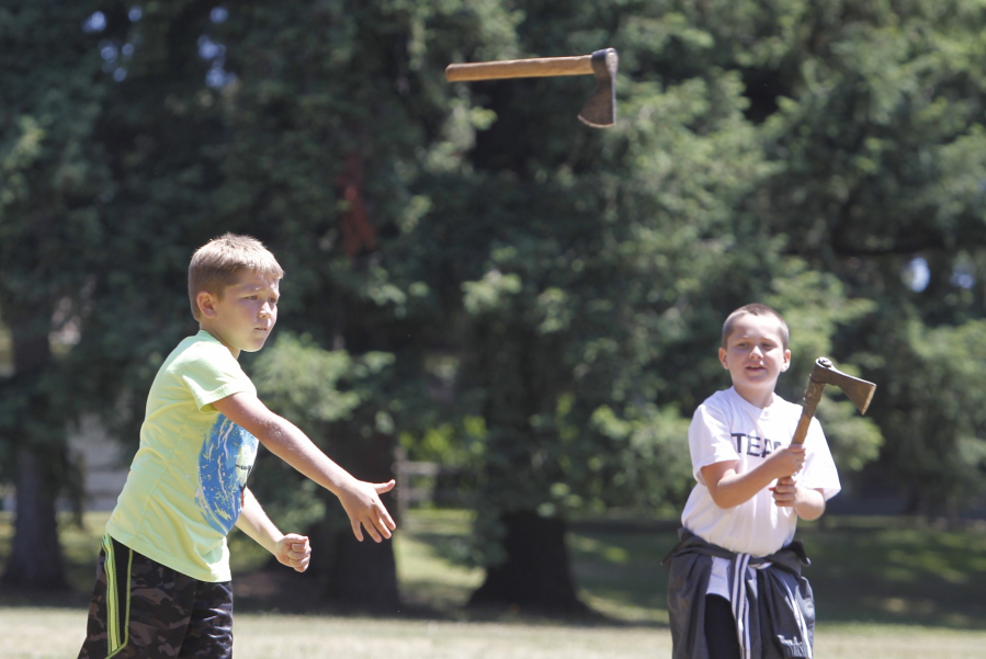Visitors can test their accuracy in an ax-throwing event during National Get Outdoors Day at Fort Vancouver National Historic Site.