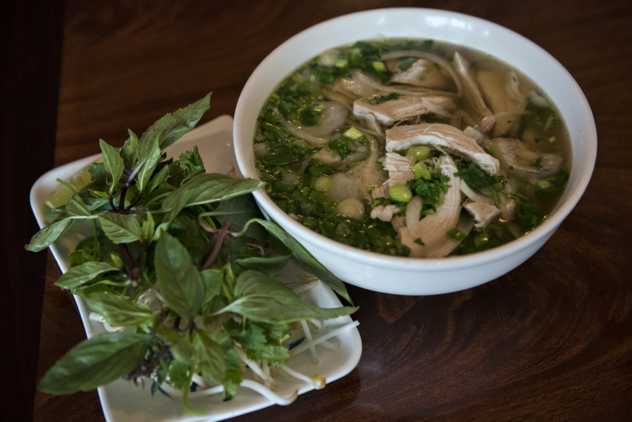 Chicken noodle soup pho is pictured at Saigon Restaurant in northeast Vancouver.