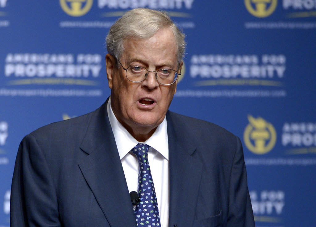 FILE - In this Aug. 30, 2013 file photo, David Koch speaks in Orlando, Fla. The Koch brothers and their chief lieutenants are warning of a rapidly shrinking window to push their agenda through Congress. No agenda items matter more to the conservative Koch network than the GOP’s promise to overhaul the nation’s tax code and repeal and replace President Barack Obama’s health care law.  (AP Photo/Phelan M.