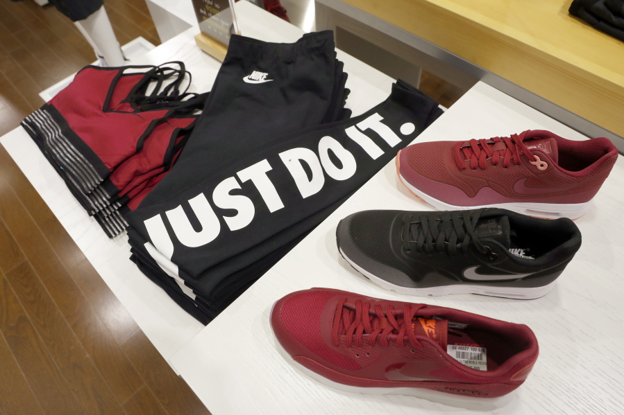 Nike products appear on display at the SIX:02 shop in Foot Locker’s Manhattan flagship store in New York.