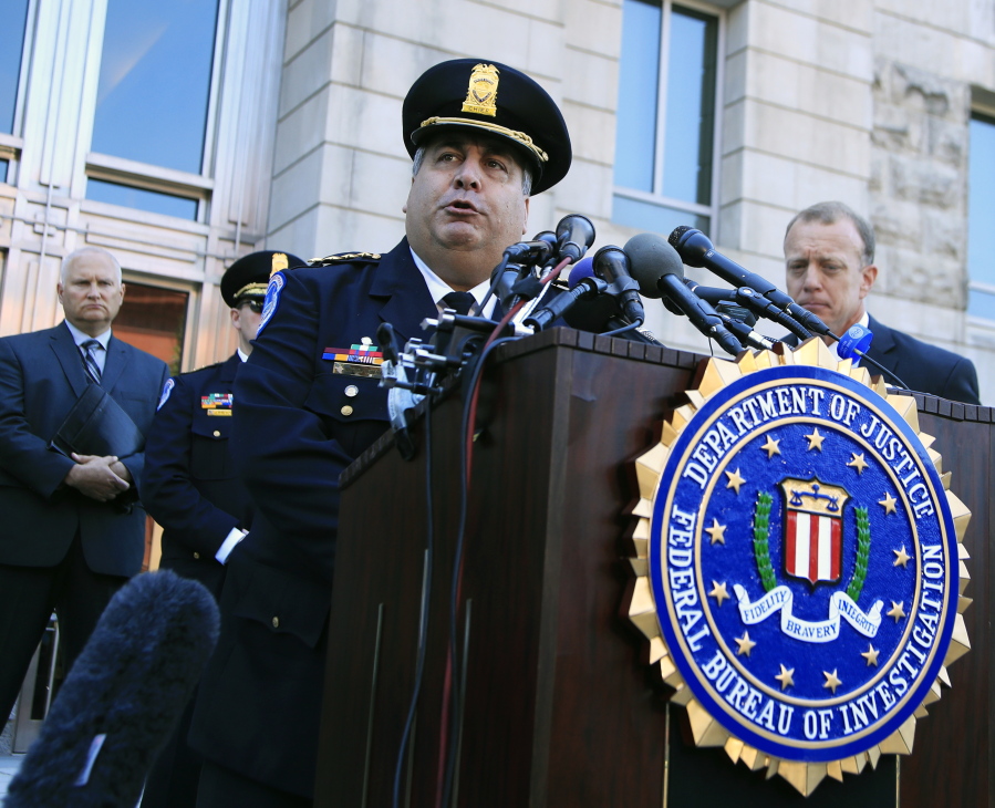 United States Capitol Police Chief Matthew Verderosa speaks to reporters Wednesday outside the FBI Washington Field Office in Washington, during a news conference about the investigative findings in the shooting at Eugene Simpson Stadium Park in Alexandria, Va. on June 14.