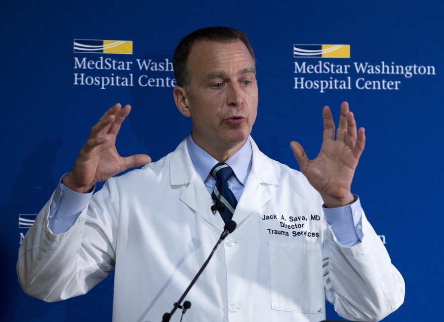 MedStar Washington Hospital Center Director of Trauma Dr. Jack Sava speaks during a news conference in Washington, Friday, June 16, 2017, about the condition of House Majority Whip Steve Scalise of La. who was shot in Alexandria, Va., Wednesday, June 14, 2017, during a congressional baseball practice.