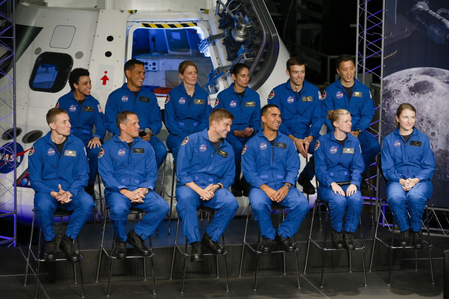 Twelve new astronauts are introduced Wednesday at the Johnson Space Center in Houston. The seven men and five women could one day fly aboard the nation’s next generation of spacecraft.
