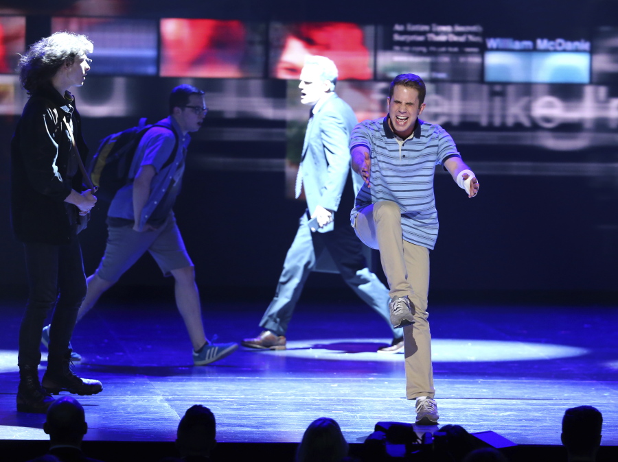 Ben Platt and the cast of “Dear Evan Hansen,” a musical about young outsiders, perform at the 71st annual Tony Awards on Sunday in New York.