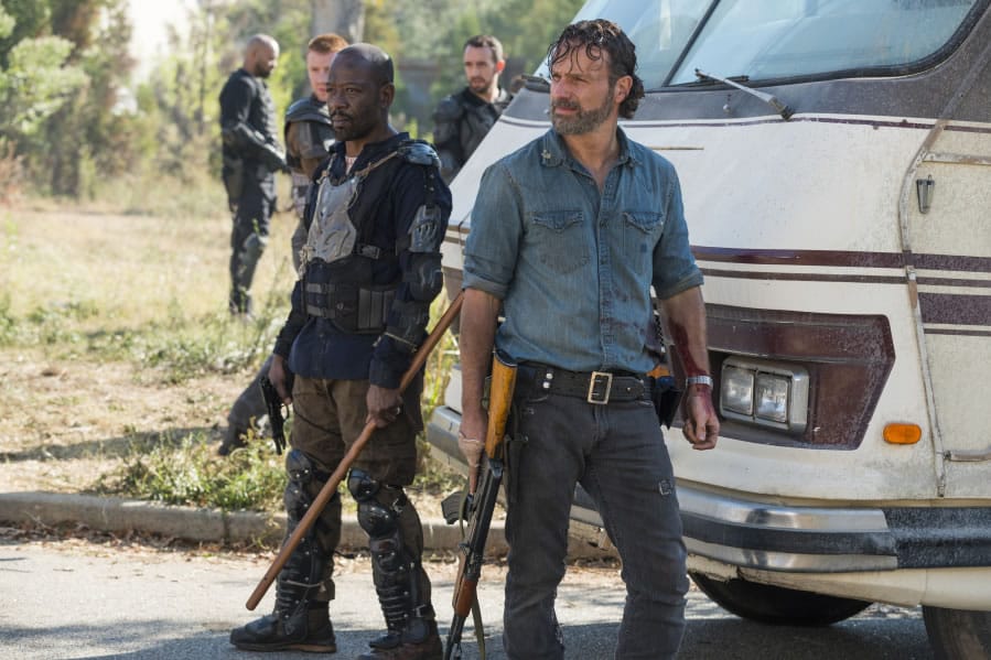 Lennie James, left, and Andrew Lincoln star in AMC’s “The Walking Dead.” Gene Page/AMC