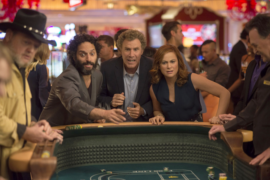 Jason Mantzoukas, from left, Will Ferrell and Amy Poehler in “The House.” Glen Wilson/Warner Bros.
