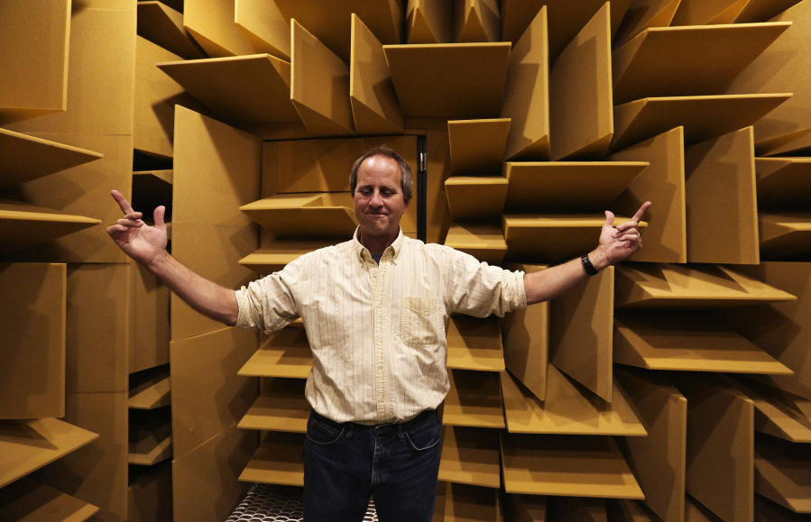 Central Washington University physics professor Andy Piacsek had this 12- by 12-foot anechoic chamber built to study pure sound in the quietest of spaces.