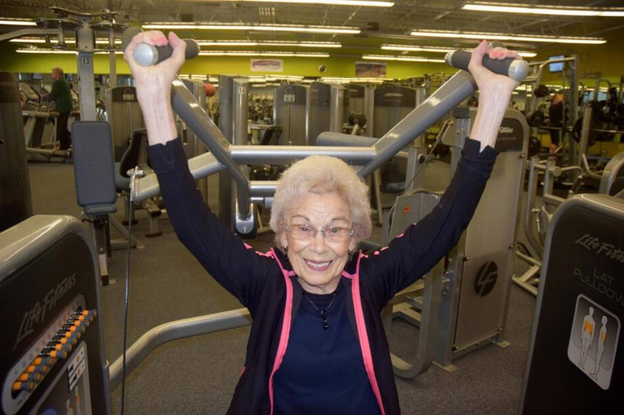 “I had the lift set at 30 pounds, but I changed it to 40,” said 97-year old Hazel Gallagher as she reset the machine for her repetitions at Kennewick’s Hansen Park Fitness. “It was too easy.” The gym’s manager says she can outwork most people in the gym.