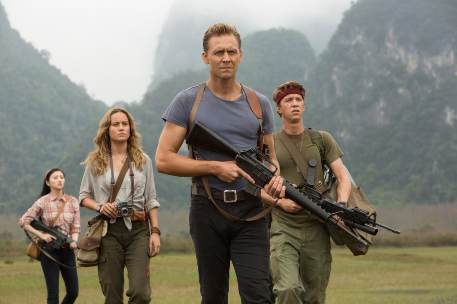 Jing Tian, from left, Brie Larson, Tom Hiddleston and Thomas Mann star in “Kong: Skull Island.” Vince Valitutti/Warner Bros.