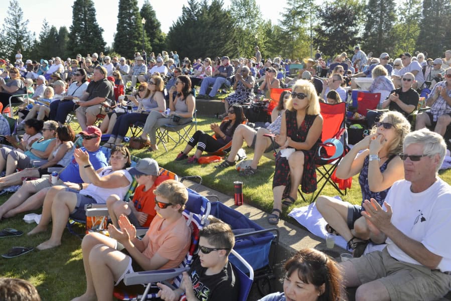 Concertgoers fill Columbia Tech Center Park in east Vancouver on July 23 to listen to the Fleetwood Mac tribute band, Gold Dust. It was the third of six free concerts in the Columbia Tech Center Sunday Sounds summer concert series.
