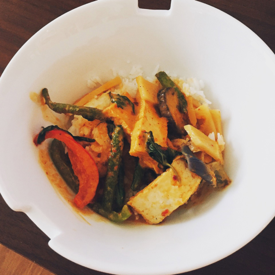 Thai Little Home’s Red Curry With Tofu is made vegan by request.