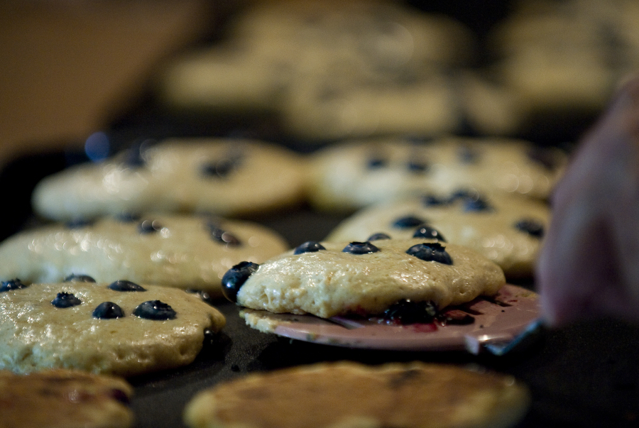 Take a bite of blueberry pancakes during a sampling event at the Cedar Creek Grist Mill.