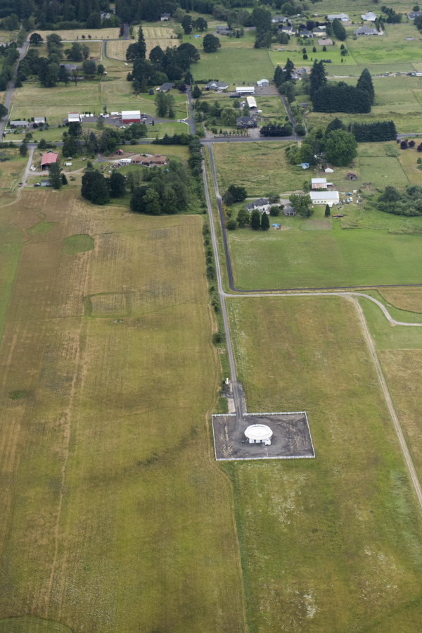 An aerial view of the Battle Ground Very High Frequency Omni-directional Range (VOR) station, a navigational aid for pilots, not a nightclub, as listed on Google Maps.