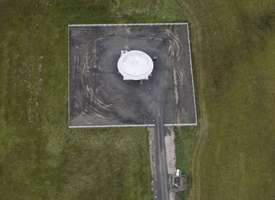 Nightclub? Nope. Despite what Google Maps might say, this white round building south of Northeast 179th Street is the Battle Ground Very High Frequency Omni-directional Range (VOR) station, a navigational aid for pilots.