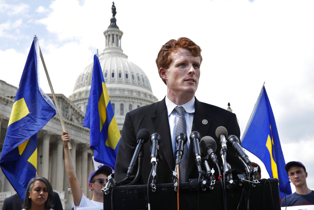 Rep. Joe Kennedy, D-Mass., speaks in support of transgender members of the military, Wednesday, July 26, 2017, on Capitol Hill in Washington, after President Donald Trump said he wants transgender people barred from serving in the U.S.