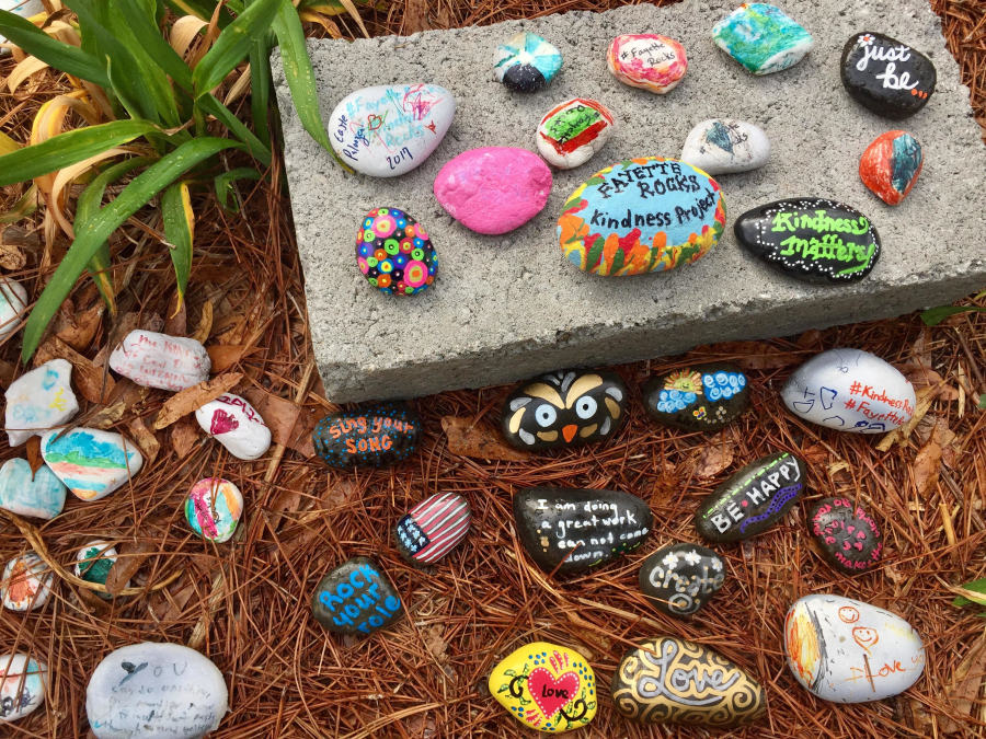 A selection of painted rocks in Fayette County, Ga., are part of the local Fayette Rocks Kindness Project.