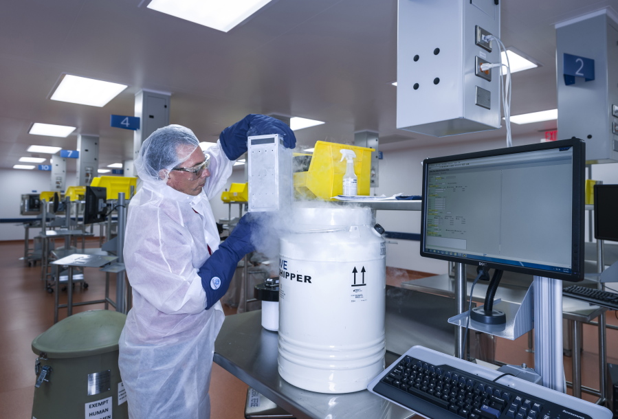In this July 9, 2015, photo, provided by Novartis Pharmaceuticals Corp., human T cells belonging to cancer patients arrive at Novartis Pharmaceuticals Corp.’s Morris Plains, N.J., facility. This laboratory is where the T cells of cancer patients are processed and turned into super cells as part of a new gene therapy-based cancer treatment Novartis is a part of. (Brent Stirton/Courtesy of Novartis Pharmaceuticals Corp.