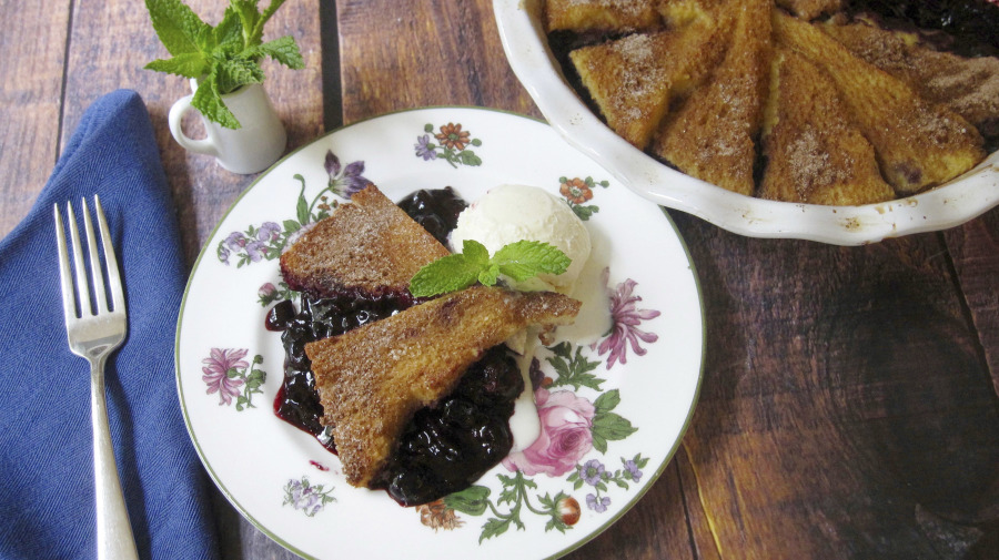 A blueberry pie with a cinnamon french toast crust (Sara Moulton via AP)