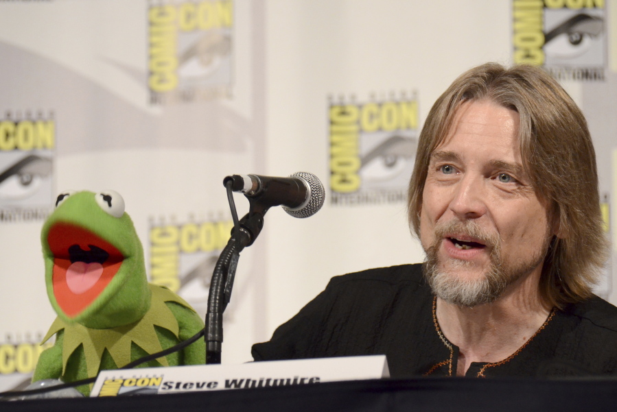 Kermit the Frog and puppeteer Steve Whitmire attend “The Muppets” panel at Comic-Con International in San Diego.