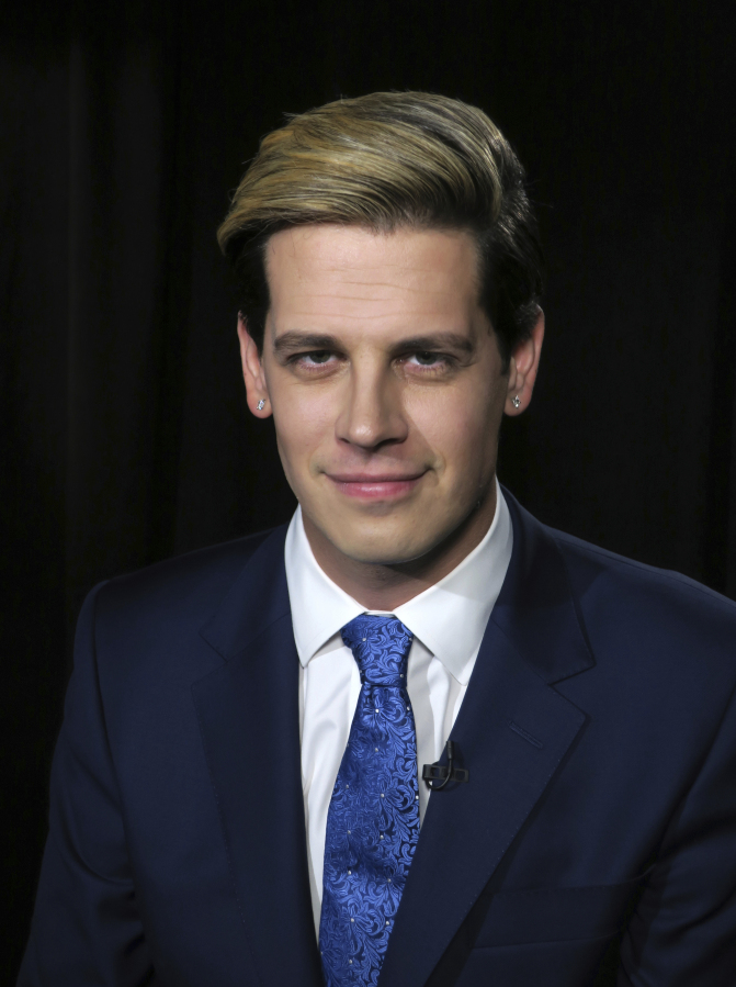 Media personality and author Milo Yiannopoulos appears during an interview in New York on Tuesday, July 18, 2017, to promote his autobiography, “Dangerous.” (AP Photo/John Carucci)