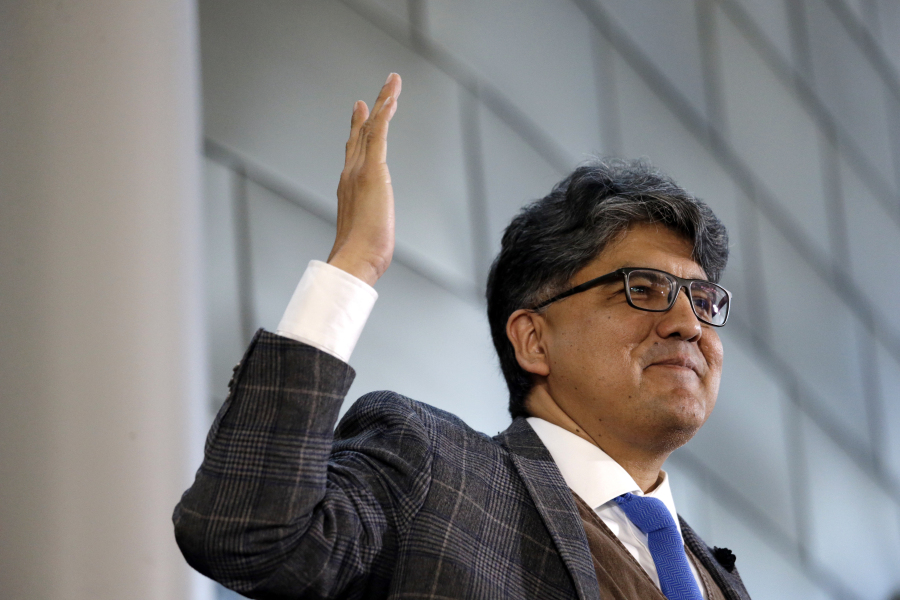 Author and filmmaker Sherman Alexie gives the keynote address at a celebration of Indigenous Peoples Day at Seattle’s City Hall. Alexie is scheduled to speak in Santa Fe, N.M., Friday, July 28, 2017, after announcing he was canceling a book tour from his new intense memoir about his mother because of emotional stress.