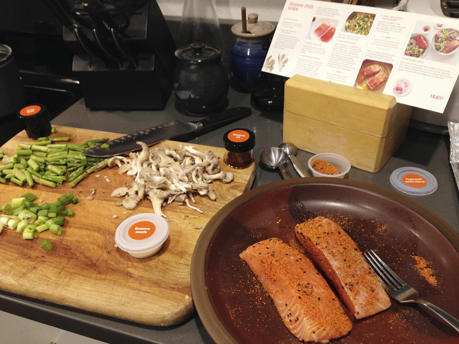 A togarashi-spiced salmon dish is one of the choices available as part of Amazon’s new ready-to-cook meal packages.
