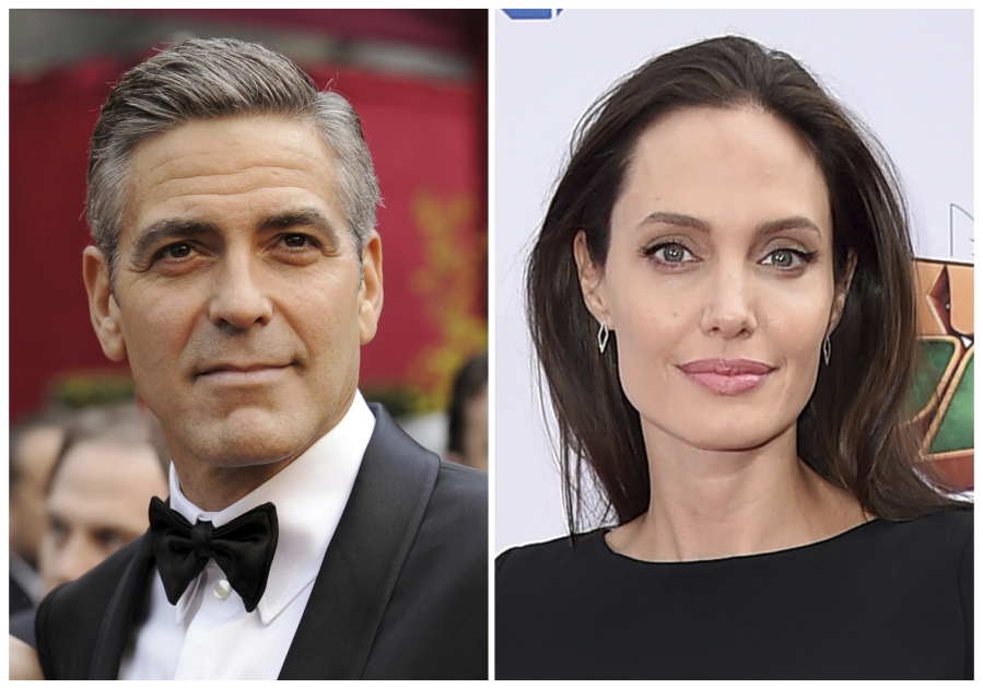 In this combination photo, actors George Clooney appears at the Academy Awards in 2008, left, and Angelina Jolie appears at the world premiere of “Kung Fu Panda 3” in Los Angeles on Jan. 16, 2016. Clooney’s crime comedy “Suburbicon,” Angelina Jolie’s Khmer Rouge drama “First They Killed My Father,” will play at the Toronto International Film Festival this year. The Toronto International Film Festival runs from Sept. 7 through Sept. 17.