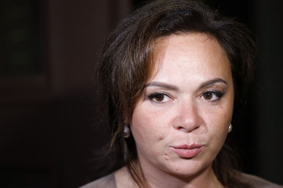 FILE- In this file photo taken on Tuesday, July 11, 2017, Russian lawyer Natalia Veselnitskaya speaks to journalists in Moscow, Russia. A billionaire real estate mogul, his pop singer son, a music promoter, a property lawyer and Russia's prosecutor general are unlikely figures who surfaced in emails released by Donald Trump Jr. as his father's presidential campaign sought potentially damaging information in 2016 from Russia about his opponent, Hillary Clinton.