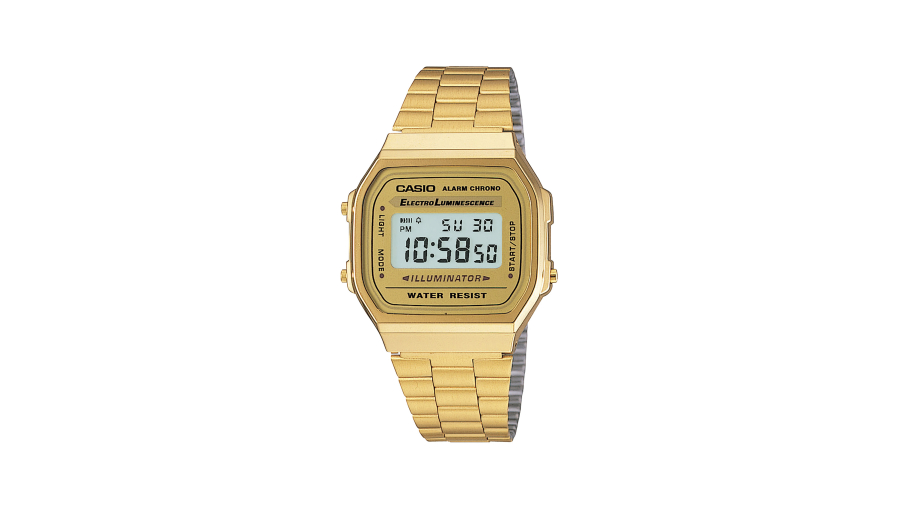 This classy watch is inspired by Casio’s vintage collection. The best part? It’s digital, $65, casio.com.