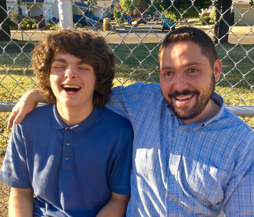 Braedon Broderson and his dad, comedian and storyteller Lonnie Bruhn. “It’s really good to be able to laugh about it,” Braedon said about Bruhn’s candid new show.